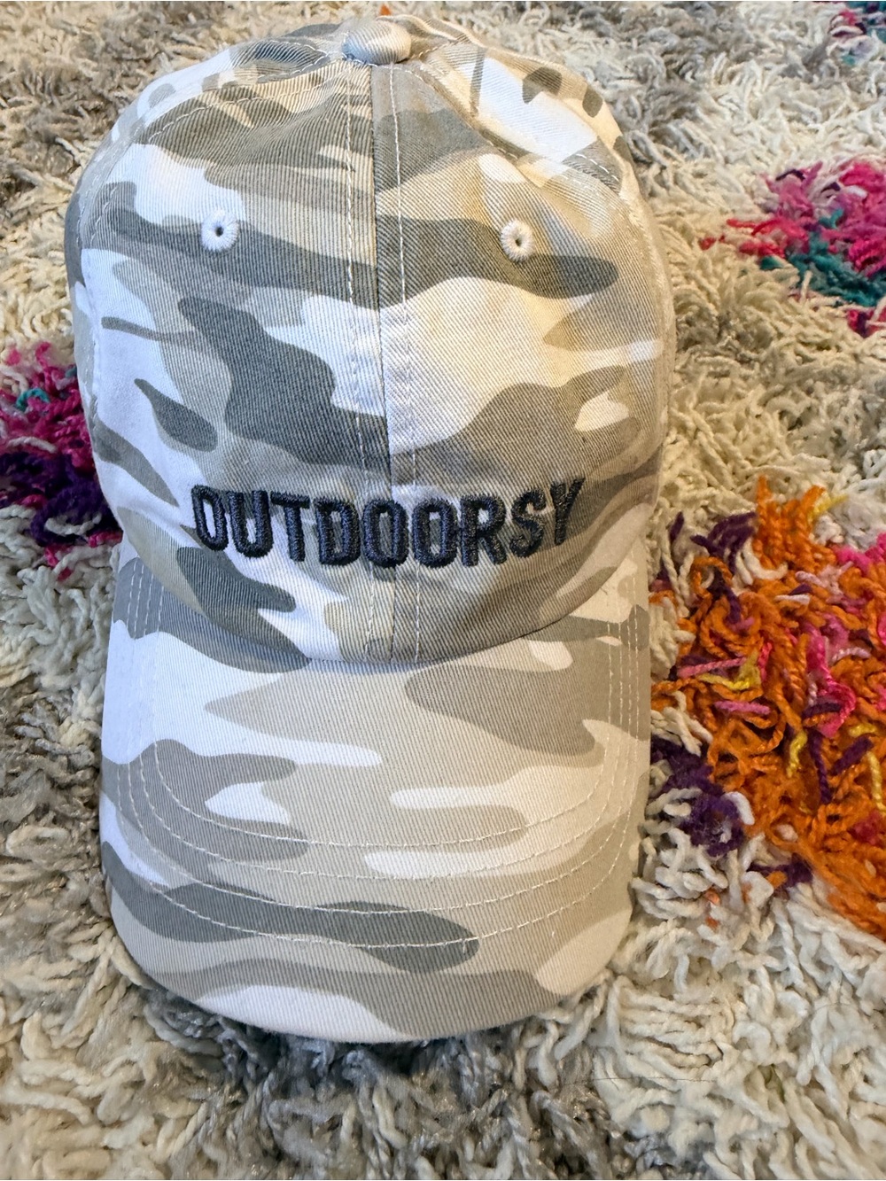 Women’s “Outdoorsy” Camouflage Baseball Cap - Tan/Gray